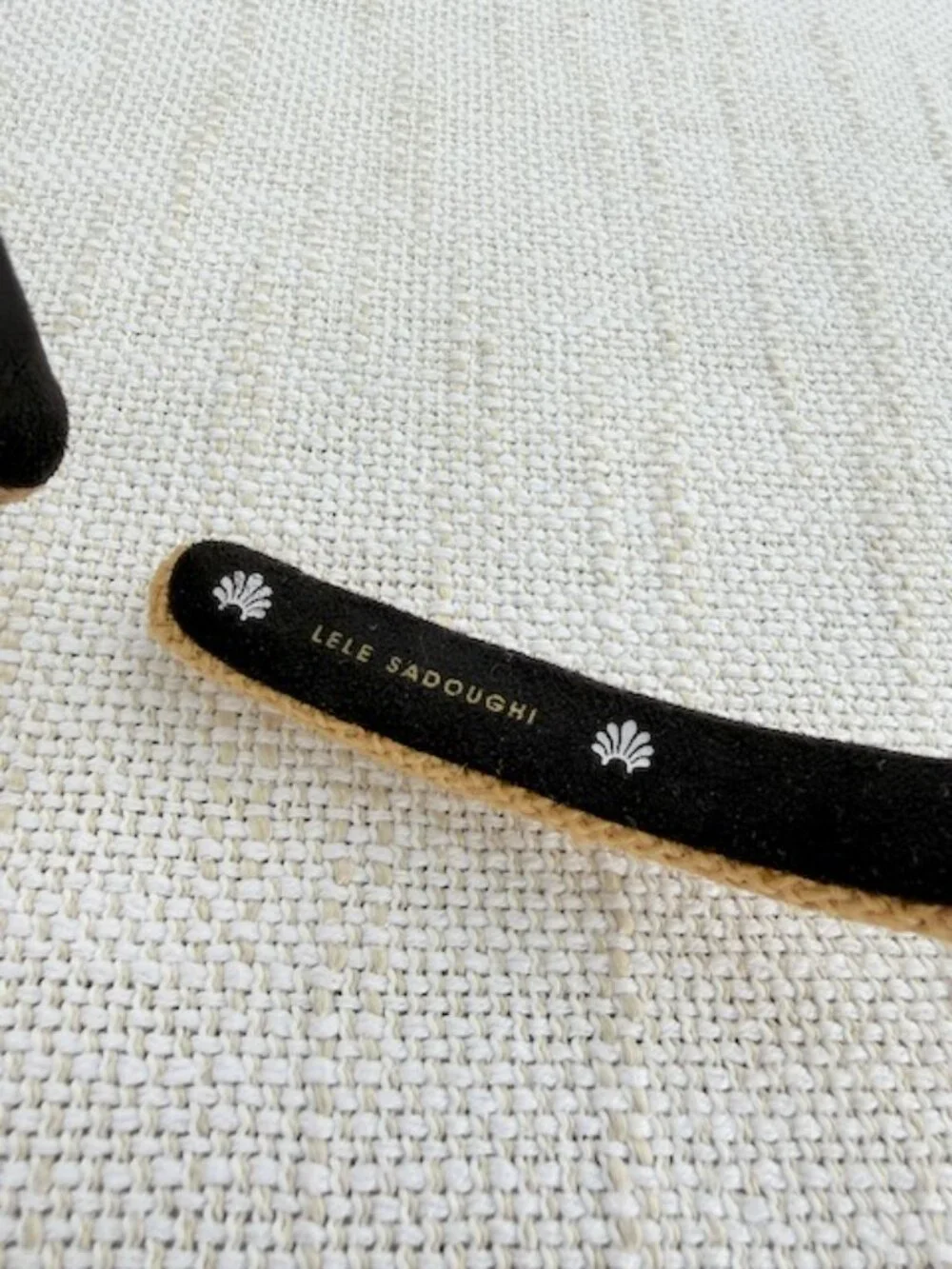 Lele Sadoughi Tan Raffia Gigi Headband Ladybug Charm EUC